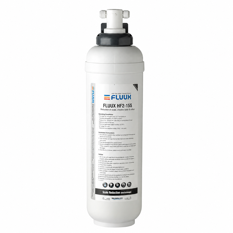 Filtru de apă FLUUX HF2-15S – Filtrare 0,5µm + anti-calcar 79.000L